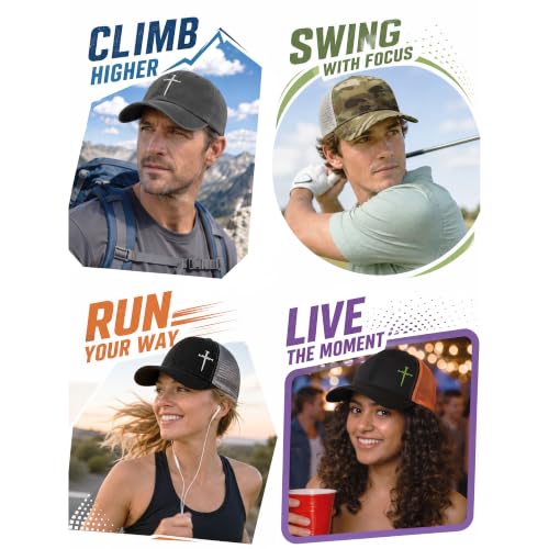 Christian Hats for Men Women,Jesus 3 Nail Cross Hat Christian Religious Gifts for Birthday/Christmas - color: 01.black-silver