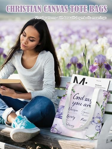12 Pcs/6 Sets Christian Gifts Bible Verse Canvas Tote Bags and Makeup Bags Thickened Double Sided Bulk Floral Cosmetic Bag Pencil Pouches for Women Inspirational Mothers Day Church Floral Religious