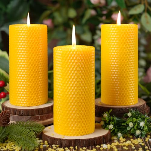 Beeswax Pillar Candles,Non-Toxic Honeycomb Bees Wax Candle for Home,Yellow - color: 2.8x6in, size: 3pcs