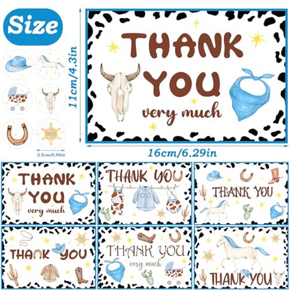 60 Pieces Little Cowboy Baby Shower Thank You Cards,Western Rodeo Thank You Cards Includes 30 Pieces Envelopes and 30 Pieces Cowboy Cards with Stickers for Baby Shower Wedding Bridal - color: cowboy