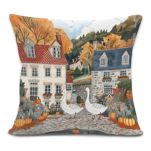 Fall Pumpkin Goose Throw Pillow Covers, Rustic Farmhouse Autumn Landscape Decorative Pillowcases Cushion Cases for Home Living Room Bedroom Couch Bed Decor, 18x18 Pillow Covers - color: Animal_23