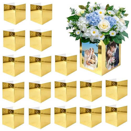 18PCS Gold Picture Frame Centerpieces for Table, 6/7 Inch Photo Display Boxes, Reusable Photo Cubes for Wedding, Graduation, Party Decorations - color: 18pcs | Gold