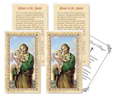 St. Joseph Prayer Cards - Laminated Set of 4, Made in Italy - Patron of Fathers & Families - 5 Item Set