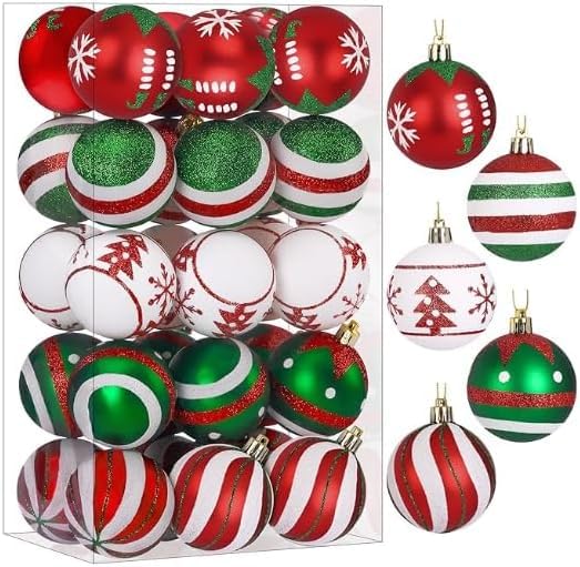 SHareconn 30ct 2.36 Inch Christmas Tree Balls Ornaments,Red and Green White - color: Red and Green White, size: 2.36 inch