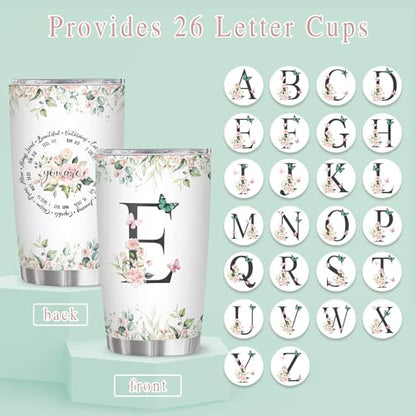 Personalized Initial E Tumbler 20oz, Monogrammed Gift for Women Birthday Mothers Day Religious Gift, Personalized Christian Gift for Women Initial Coffee Mug - style: Initial E cup