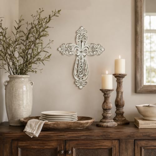 Comfy Hour 12 Inch Cross Wall Decor, Rustic White Cross for Wall