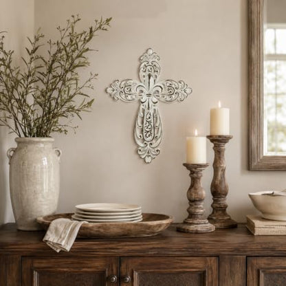 Comfy Hour 12 Inch Cross Wall Decor, Rustic White Cross for Wall