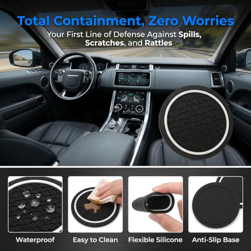 4PCS Car Cup Holder Coasters,2.75 Inch Non-Slip Insert Water Bottle Holder Pads, Shockproof Silicone Cup Pads, Universal Car Drink Holders for Vehicles, Trucks, RVs(Black/White) - color: White