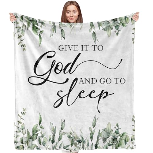 Christian Bible Verse Blanket, Christian Gifts for Women Men, Give It to God and Go to Sleep Religious Scripture Throw Blankets for Home Bedroom Living Room Couch Sofa, 50x60 Inches - color: Give It to God