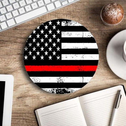 Round Mouse Pad,Fire Fighter Thin Red Line Flag Mouse pad,Custom Small Mouse Pads with Designs,Portable Office Non-Slip Rubber Base Wireless Mouse Pad for Laptop 7.9×7.9×0.12 inches - color: Fire Fighter Thin Red Line Flag