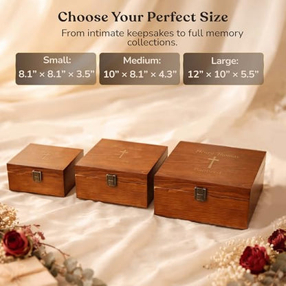 Custom Wooden Keepsake Box, Baptism Cross Name And Date, Religious