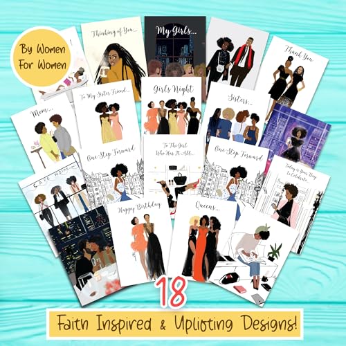 African American Greeting Cards Assortment Box – 18 All-Occasion Christian Greeting Cards with Envelopes – Birthday, Encouragement, Friendship, Romance, Engagement, , Mother's Day, Get Well & More - style: Assortment 740