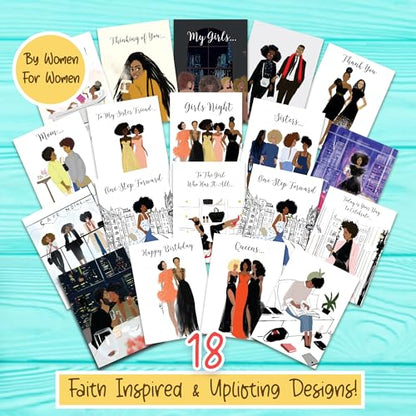 African American Greeting Cards Assortment Box – 18 All-Occasion Christian Greeting Cards with Envelopes – Birthday, Encouragement, Friendship, Romance, Engagement, , Mother's Day, Get Well & More - style: Assortment 740