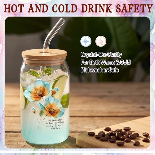 Funnymoom 12 Pcs 12 Pcs Christian Gift Bulk 16 oz Bible Glass Cups, Floral - style: Floral