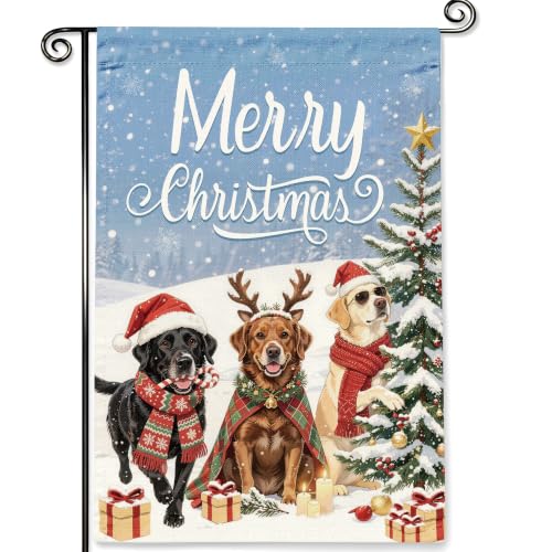 Merry Christmas Dog Garden Flag Double Sided Outdoor Decor 12x18 Inch - color: White Dogs
