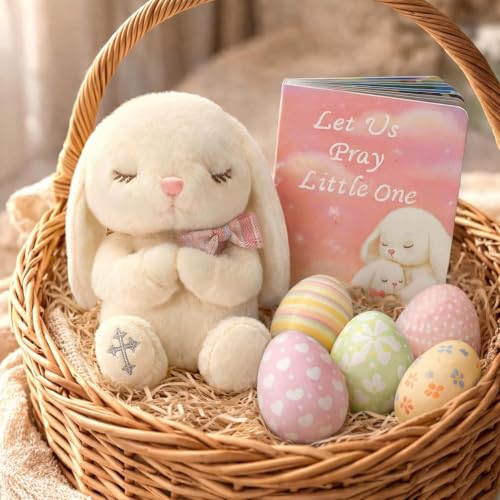 Baptism Gifts for Girls, Christening Gifts for Girls and Baby Dedication Gift Set for Newborn Baby, Includes 7-Inch Praying Bunny Stuffed Animal, Let Us Pray Baby Book and Keepsake Gift Box - color: Pink