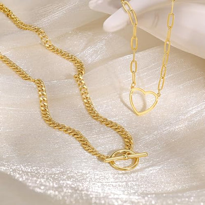 CHESKY Cross Necklace for Women Trendy, Dainty 14K Gold Plated Paperclip Charm Necklace for Womens Chunky Cross Pendant Necklace Gold Jewelry Religious Christian Gifts for Christians - color: LOVE-GD