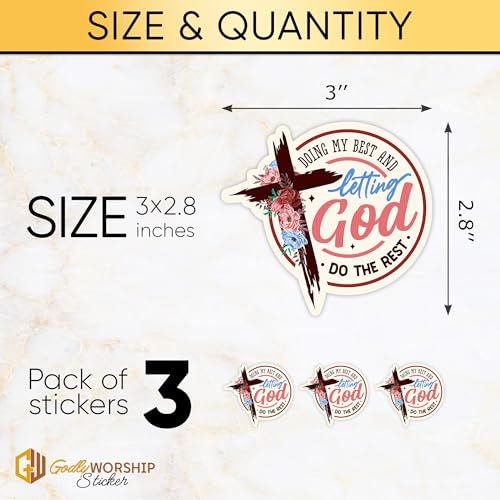 3PCs Doing My Best and Letting God Do The Rest Sticker Christian Cross Bible Verse Sticker Religious Faith Worship Waterproof Vinyl Stickers for Laptop Water Bottle Decals Gifts for Women Men 3"x2.8"