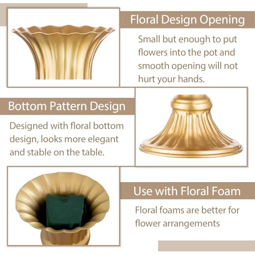 Sziqiqi Gold Metal Vase for Centerpiece, Table Flower Arrangements, 2Pcs - color: Gold, size: 9in-2pcs