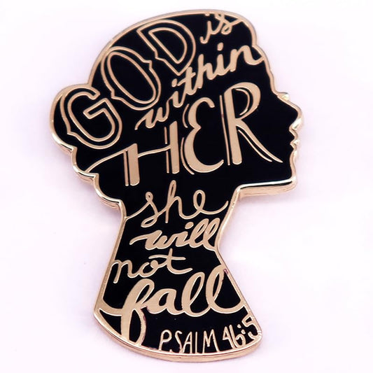God Is Within Her She Will Not Fall Enamel Lapel Pin Christian Inspiration Badge Brooch PSALM 46:5 Brooch For Christian Gift