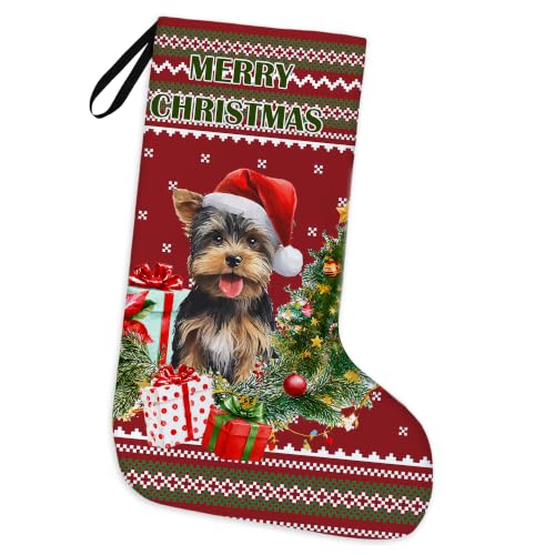 Yorkshire Terrier Red and Green Christmas Stockings 16 Inch - color: Christmas22