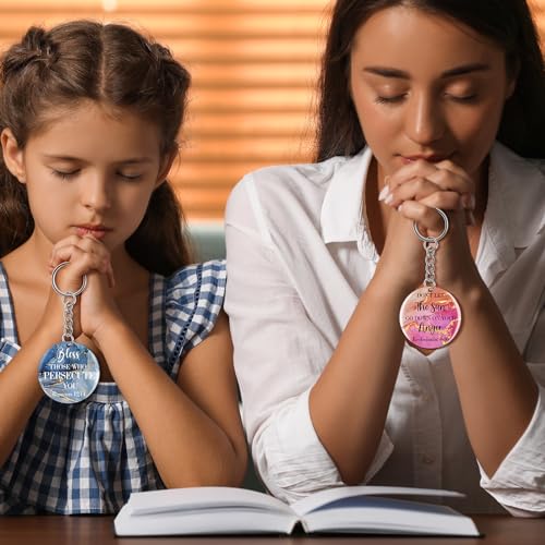clothmile 100 Pcs Bible Verse Keychains Christian Keyrings Marble Keychains Acrylic Religious Key Rings for Women - color: Marble