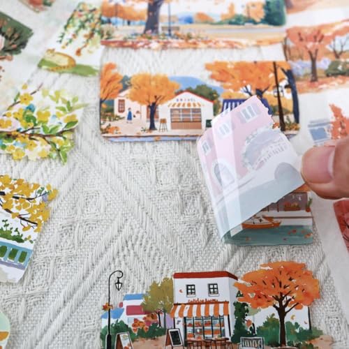 Fall Scenery Sticker Book, PET & Washi Stickers for Journaling - color: Gold-maple Memo