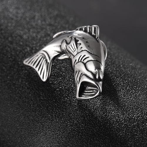 Bass Fish Brooch Pin, Largemouth Fish Breastpin Stainless Steel, Fishing Amulet Gift Brooches Lapel Pins
