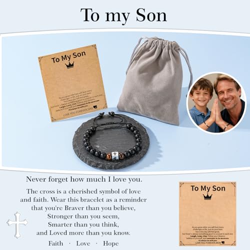 Cross Bracelet Beads Christian Bracelet for Boys Birthday Religion Gifts - style: To My Son from Dad