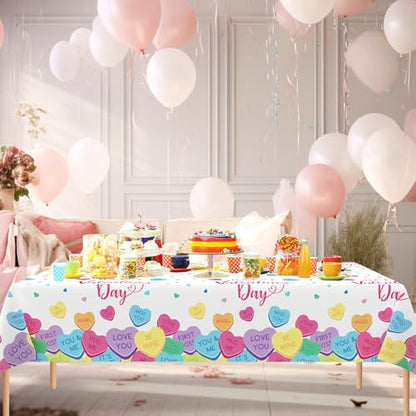 3 Pcs Valentines Day Tablecloth, Disposable Conversation Hearts Table Cover - color: Valentines(2)