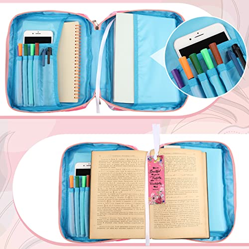 Laumoi Bible Cover Case for Women 10'' Flower Bible Holder Case Large Religious Carrying Bag for Women Study Christian Book Gift (Pink Flower) - style: Pink Flower
