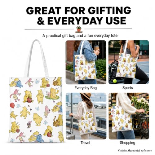 Cute Pooh Bear Aesthetic Reusable Tote Bag, Funny Gifts for Women Friends - color: Bears