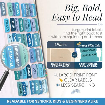 90 Christian Bible Tabs for Women, Men & Kids - Blue - color: Blue