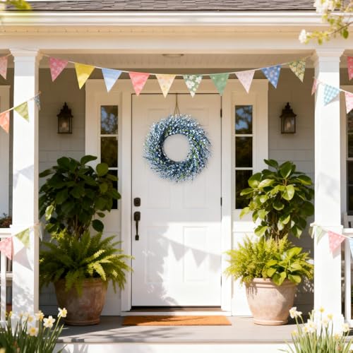 26 Inch Spring Wreaths for Front Door, Large Artificial Forsythia Flowers Wreath, Spring Summer Floral Wreath All Season for Home, Wall, Window, Porch, Wedding, Farmhouse Decor (Blue) - color: Blue