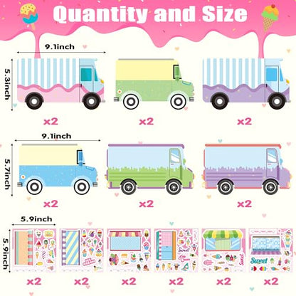 CY2SIDE Ice Cream Stickers Scene - 12set Make Your Own Ice Cream Cart Scene Sticker DIY Dessert Truck Shop Sticker with Mix Match Sweets Decals for Summer Party Classroom Activities - style: Ice Cream