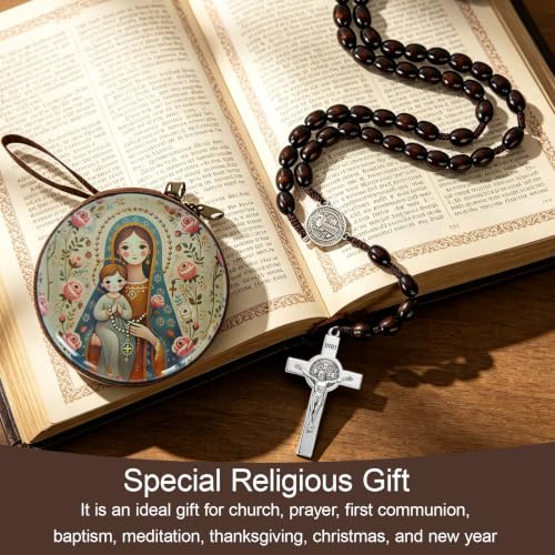 Wooden Catholic Rosary Beads, Rosarios Catolicos with Decorative Prayer Box - color: Brown (1)