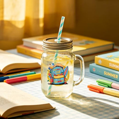 UV DTF Cup Wrap - 20 Sheets Goodbye School Hello Pool Funny UV DTF Decals for 16 oz Glass Cups, End of School Year Summer Vacation Party Cold Transfer Stickers for DIY Water Bottle Tumbler Decoration - style: Summer Vacation