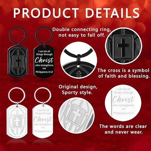 Football/Baseball/Soccer/Basketball Keychain for Men Sport Gifts for Men - color: Black, style: Football-philippians 4:13