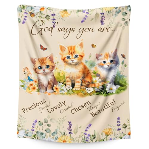 Cat Blanket for Girls Women, Christian Gift for Daughter Mom Sister Birthday, 30x40 Inches Small Inspirational Throw Blankets for Christians Sofa Couch Bed Room Decor - color: Orange, size: 40”x30"
