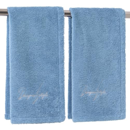 REDKISS Blue Hand Towels, Soft & Absorbent 100% Cotton for Bathroom, Kitchen & Guest Use, 14" x 31", 2-Pack - color: Blue