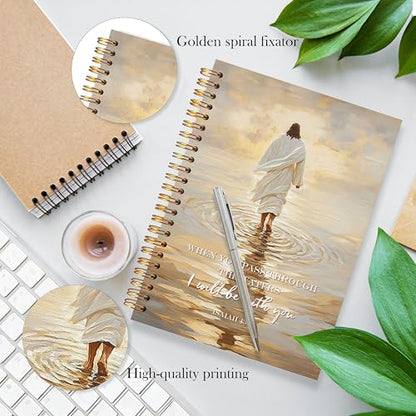 Jesus Christian Notebook, Jesus Walking on Water Journal for Women Men, When You Pass Through the Waters Religious Scripture Spiral Notebook, Prayer Journal for Women Men, 5.5x8.3 - color: bt9