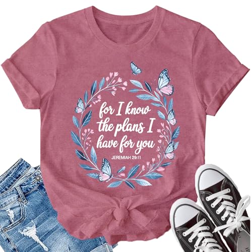 LBP Womens Christian Wildflowers Shirts Grow in Grace Shirt Bible Verse Faith-Based Tee Tops - color: Pink1, size: Medium