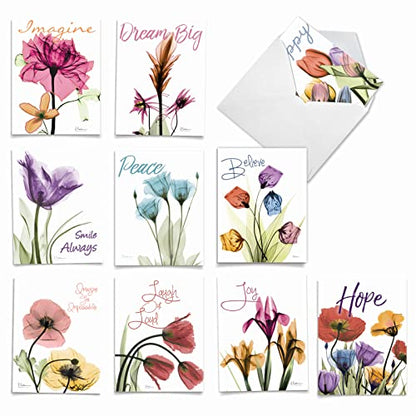 The Best Card Company - 10 Assorted Blank All Occasions Notecards Boxed Set 4 x 5.12 Inch w/Envelopes Botanical Flowers for Women (10 Designs, 1 Each) - Inspiring Floral Mix AM6220OCB-B1x10 - style: Inspiring Floral Mix