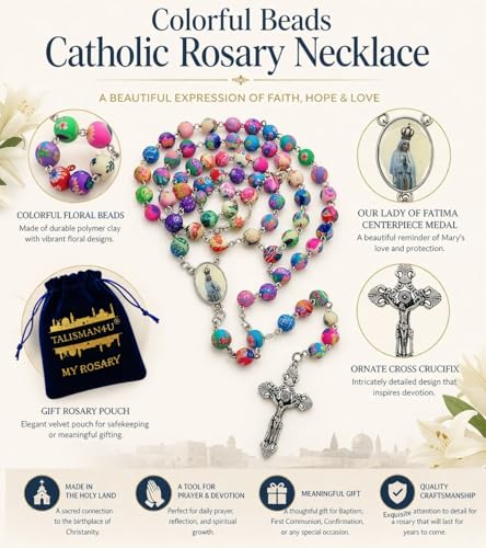 TALISMAN4U Colorful Catholic Rosary Necklace Our Lady of Fatima Medal