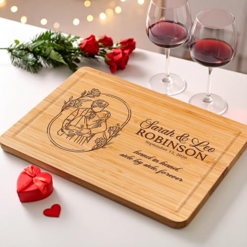 Custom Wood Engraved Outline Photo Cutting Board, Personalized Couple Picture Gift for Her Him, Anniversary Wedding Gifts 2026 2027, Engagement, Valentines, Mr and Mrs, Bridal, Bride Groom, Christmas