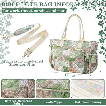 Large Bible Bag Quilted Bible Cover Case Kit for Women, Splicing Floral - style: Splicing Floral