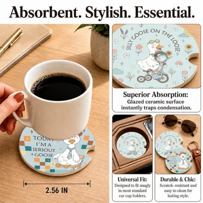 Funny Silly Goose Car Coasters, Boho Sarcastic Coquette Cup Holders, 14 - color: Goose