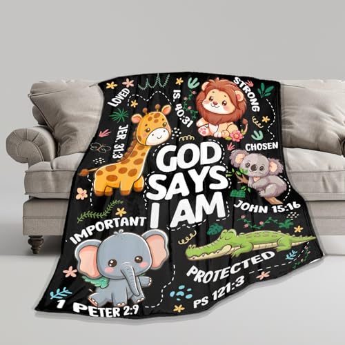 Animals Bible Blanket,Christian Gifts,God Says I Am Throw Blankets 60x80" - color: Bible-animals, size: 60"x80"