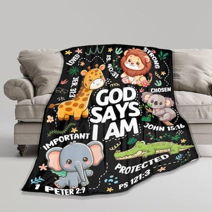 Animals Bible Blanket,Christian Gifts,God Says I Am Throw Blankets 60x80" - color: Bible-animals, size: 60"x80"