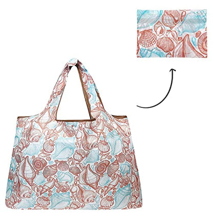allydrew Large Foldable Tote Nylon Reusable Grocery Bags, Seashells - color: Seashells